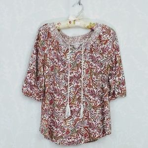 Ruff Hewn | Boho Floral V-Neck Blouse | S